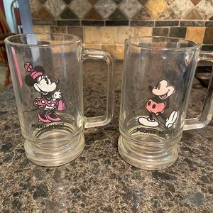 Mickey and Minnie Mouse glass mugs